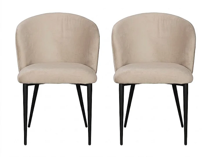 Phillips Collection Camel Dining Chair (Set of 2) Velvet Dark Beige & Lush Beige, Matte Black Metal Frame PH119552