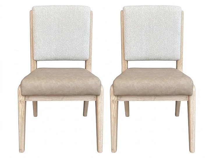 Modus Furniture Zinnia Upholstered Dining Chair in White Sand, Buttermilk Leather and Dune Chenille RSTP65 (Set of 2)