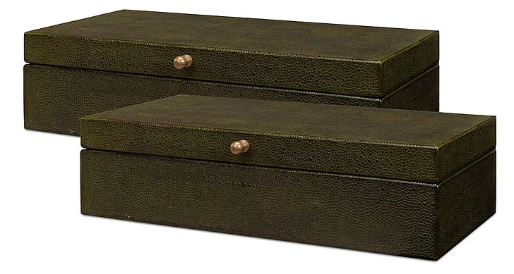 Sarreid Gatsburg Shagreen Box in Leaf 54078-3 (Set of 2)