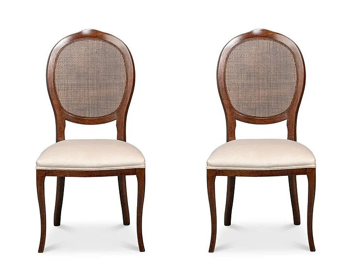 Sarreid Oval Cane Back Side Chair (Set of 2) in Walnut/Taupe U093-02TV