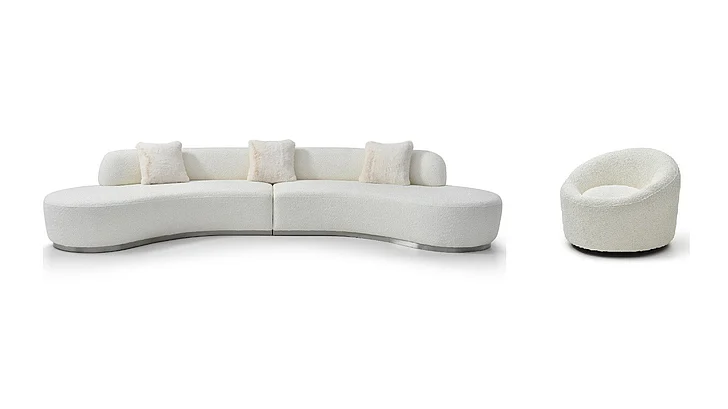 Whiteline Modern Perla Curved Sofa Living Room Set in White