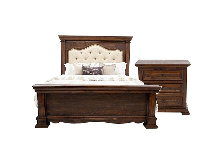 Split Nickel Chalet 2pc Padded Bedroom Set in Walnut