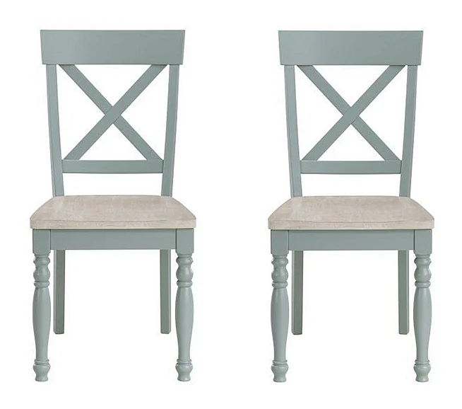 Steve Silver Darcy Solid Wood Side Chair in Mint Green and Parchment DAR500ES (Set of 2)
