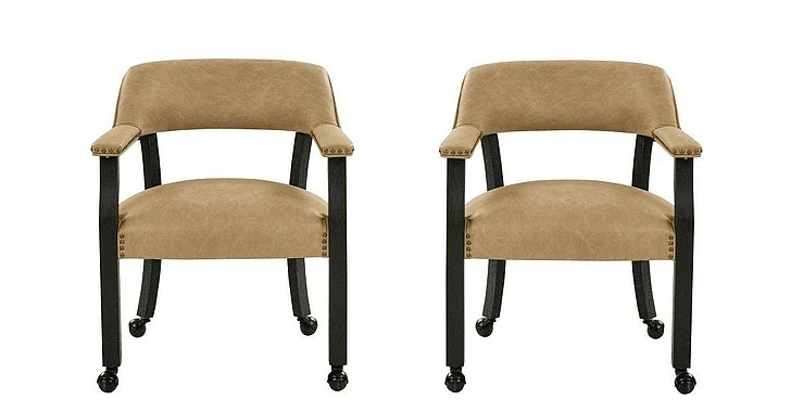 Steve Silver Rylie Vegan Leather Captains Chair in Black and Sand RL500KACT (Set of 2)