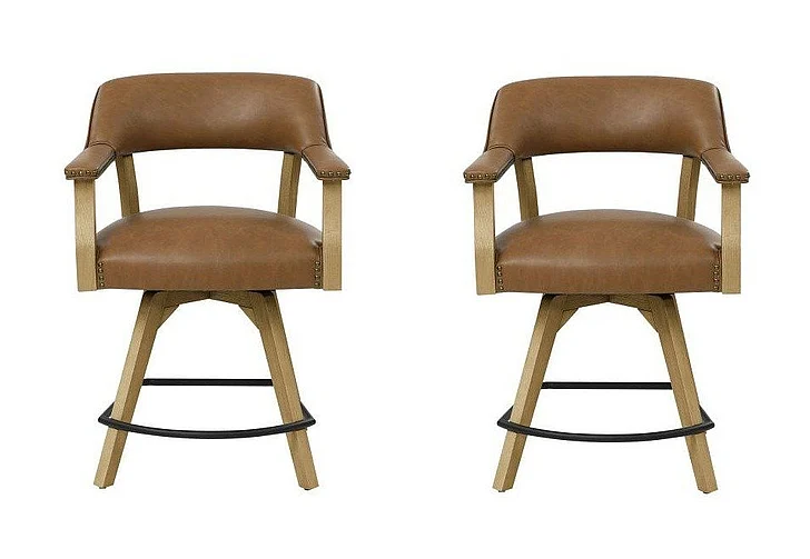 Steve Silver Rylie Camel Vegan Leather 24" Counter Captains Chair in Natural and Camel RL600ACCN (Set of 2)