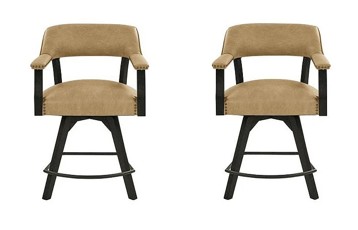 Steve Silver Rylie Vegan Leather 24" Counter Captains Chair in Black and Sand RL600KACCT (Set of 2)