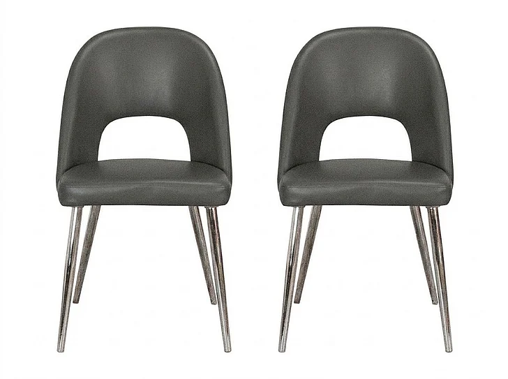Sunset Trading Mia Faux Leather Dining Chair in Charcoal Grey/Silver Chrome Legs (Set of 2) CR-ND446-01-2