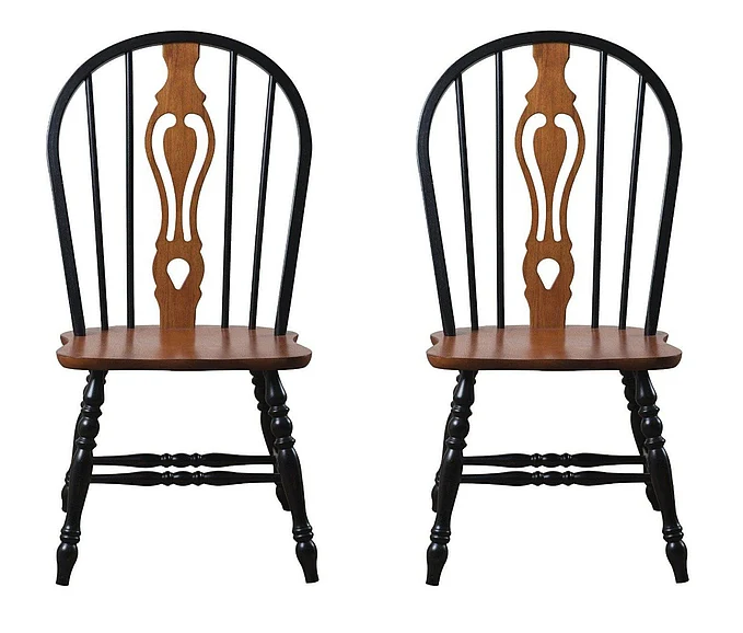 Sunset Trading Black Cherry Selections Keyhole Windsor Dining Side Chairs in Distressed Antique Black with Cherry (Set of 2) DLU-124-S-BCH-2