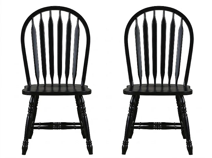 Sunset Trading Black Cherry Selections Comfort Back Windsor Dining Side Chairs in Distressed Antique Black with Cherry Rub (Set of 2) DLU-4130-AB-2