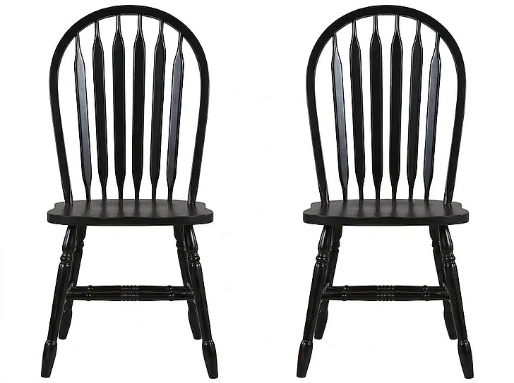 Sunset Trading Selections Windsor Arrowback Dining Side Chair in Distressed Antique Black with Cherry Rub (Set of 2) DLU-820-AB-2