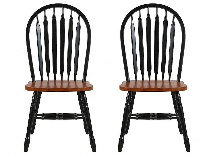 Sunset Trading Selections Windsor Arrowback Dining Side Chair in Distressed Antique Black with Cherry (Set of 2) DLU-820-BCH-2