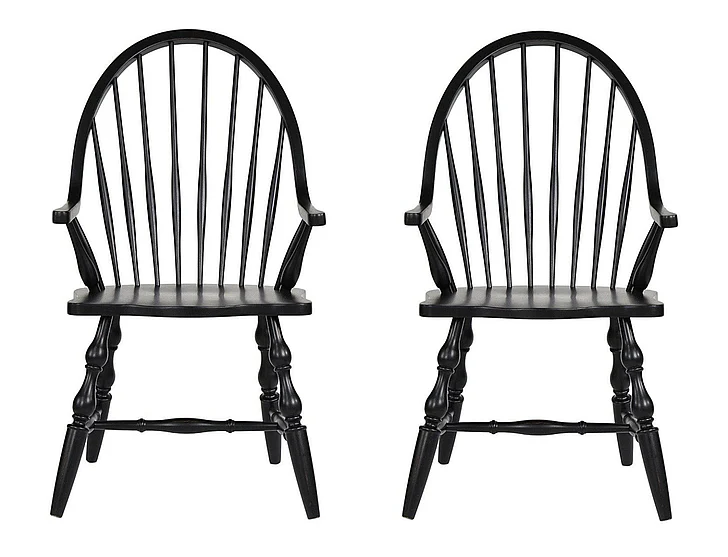 Sunset Trading Black Cherry Selections Windsor Spindleback Dining Chair in Antique Black with Cherry Rub (Set of 2) DLU-C30-AB-2