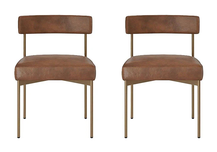 SUNPAN Seneca Dining Chair - Antique Brass - Bravo Cognac (Set of 2) 112566