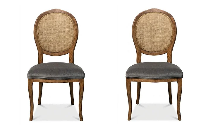 Sarreid Uffizi Home Oval Cane Back Side Chair in Grey (Set of 2) U093-07F12