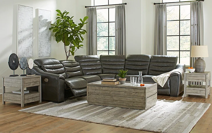 Center Line 5-Piece Power Reclining Sectional in Dark Gray