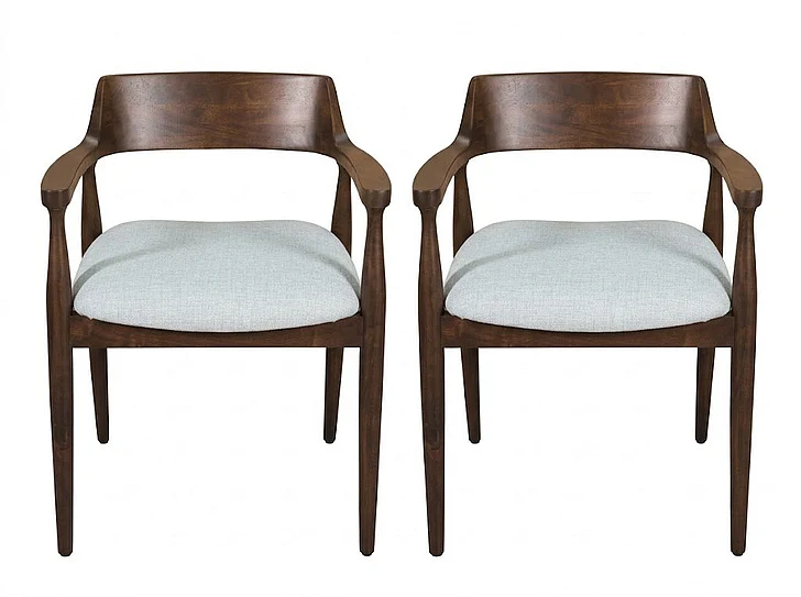 Modus Furniture Amaroo Solid Mango Linen Upholstered Dining Arm Chair in Honey Date ULYF63 (Set of 2)