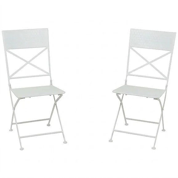 UMA White Metal Indoor Outdoor Folding 2 Chairs and 1 Table Bistro Set, Set of 3 29, 36, 36H | 91436 CLOSEOUT