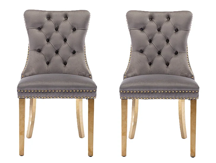 Nikki Contemporary Velvet Upholstered Dining Chair (Set of 2) Gray and Gold FedEx/UPS FedEx/UPS