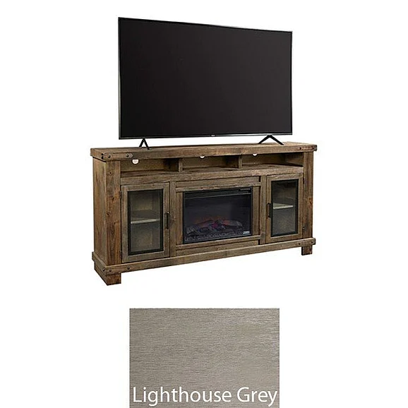Aspenhome Sawyer 79" Highboy Fireplace Console w/ 2 Doors in Lighthouse Grey WMO1952-LGH