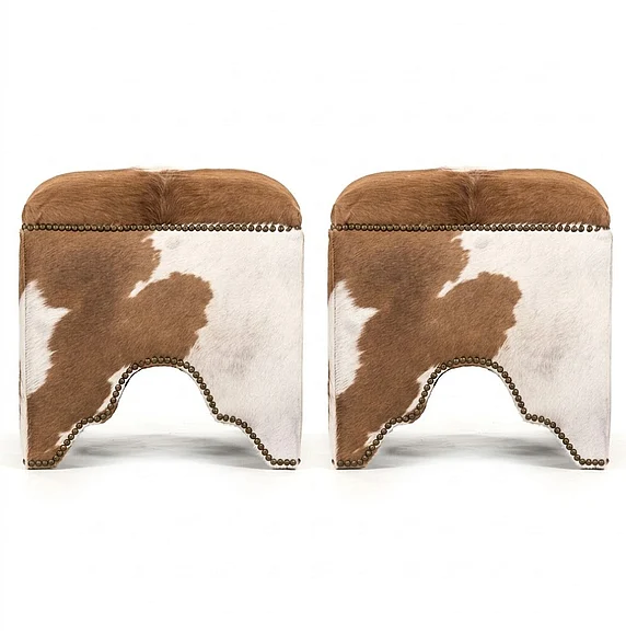 Zentique Willem Cowhide Cubic Stool in Brown/White (Set of 2) ZEN07 CH-BRW