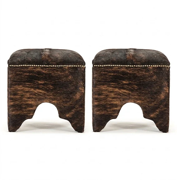 Zentique Willem Cowhide Cubic Stool in Brown/Black (Set of 2) ZEN07 CH-ED
