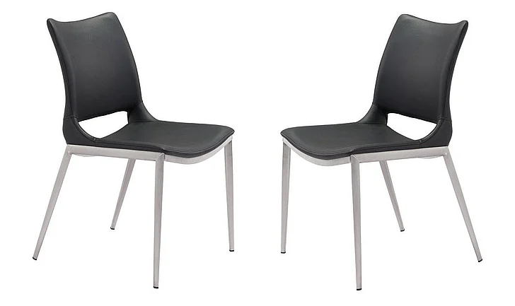 Zuo Modern Ace Dining Chair (Set of 2) Black & Silver 101280