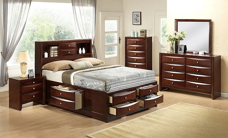 Elements International Emily 2-Piece Storage Bedroom Set in Espresso Lacquer