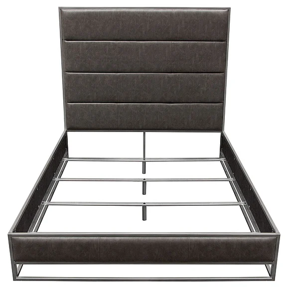 Diamond Sofa Empire Queen Bed in Weathered Grey PU with Hand brushed Silver Metal Frame EMPIREQUBEDGR