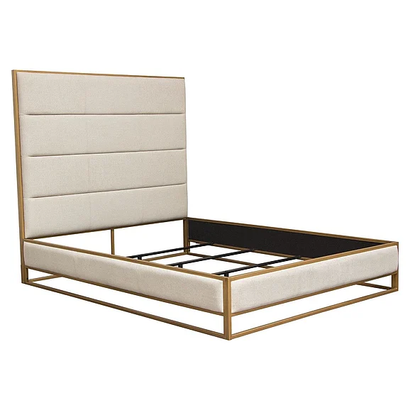 Diamond Sofa Empire Eastern King Bed with Hand brushed Gold Metal Frame in Sand Fabric EMPIREEKBEDSD