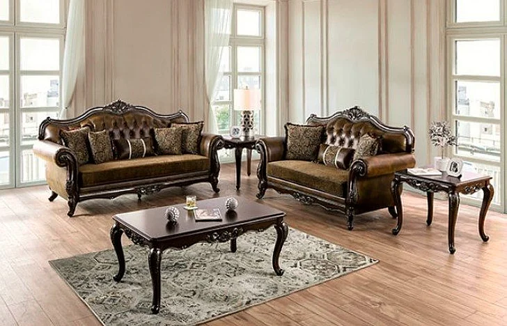 Furniture of America Ensenada 2pc Living Room Set in Dark Cherry/Brown