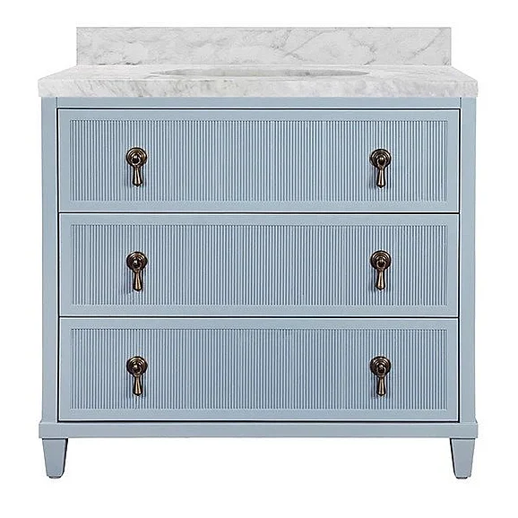 Worlds Away Bath Vanity with Fluted Drawer Fronts in Matte Light Blue ENZO LB