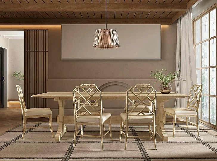 Jonathan Charles Timeless 7pc Trestle Dining Room Set in Stripped Oak