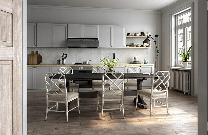 Jonathan Charles Timeless 7pc Epoch Trestle Dining Table Set in Ebonised Oak