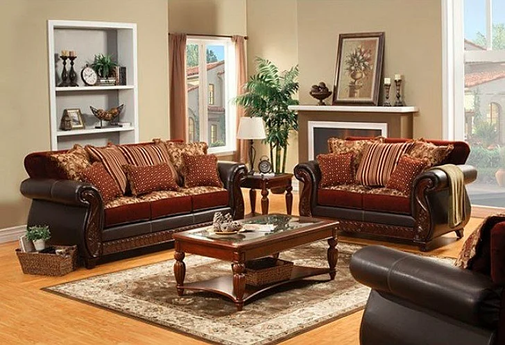 Furniture of America Franklin 2pc Living Room Set in Burgundy/Espresso