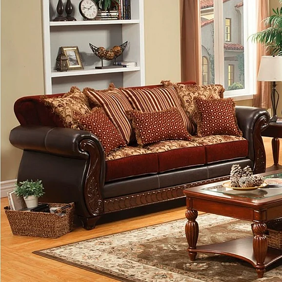 Furniture of America Franklin Sofa in Burgundy/Espresso SM6107N-SF