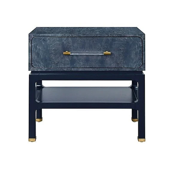 Worlds Away One Drawer Side Table in Navy Burl Wood ESTELLE NVYBW