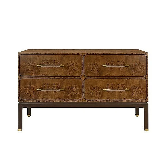 Worlds Away Four Drawer Chest in Dark Burl Wood ETTA DBW