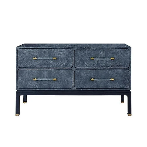 Worlds Away Four Drawer Chest in Navy Burl Wood ETTA NVYBW