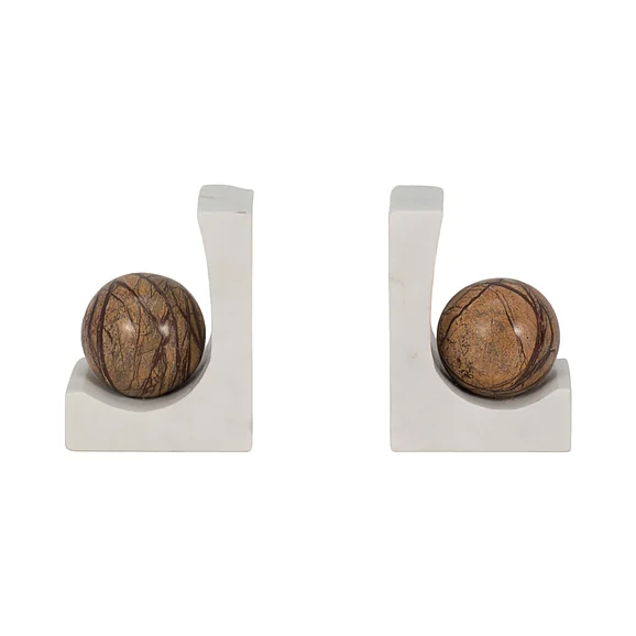 Sagebrook Home S/2 6" Rikard Marble Bookends, White/Brown EV19393