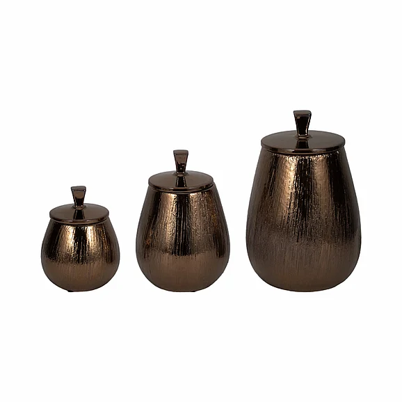 Sagebrook Home S/3 7/9/11" Tiziano Ceramic Bronze Jars EV20519