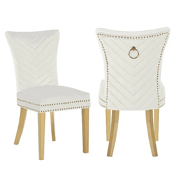Galaxy Home Eva Gold Legs Dining Chair (Set of 2) in Beige 698781484739