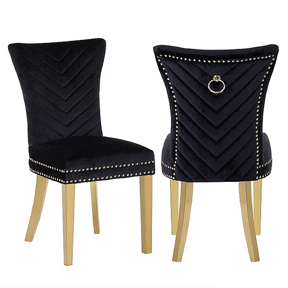 Galaxy Home Eva Gold Legs Dining Chair (Set of 2) in Black 698781245439