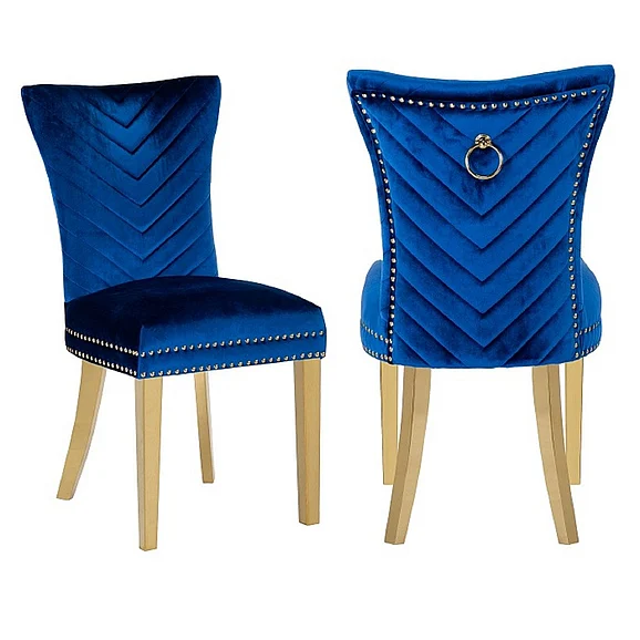 Galaxy Home Eva Gold Legs Dining Chair (Set of 2) in Blue 698781121993