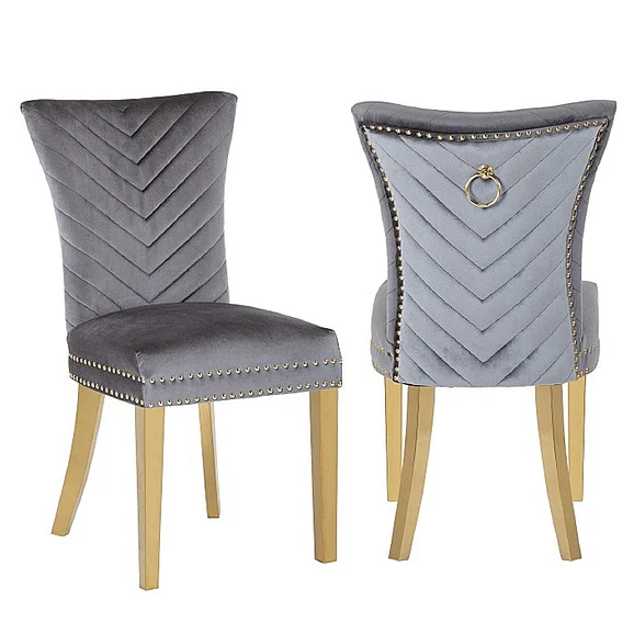 Galaxy Home Eva Gold Legs Dining Chair (Set of 2) in Grey 698781244272