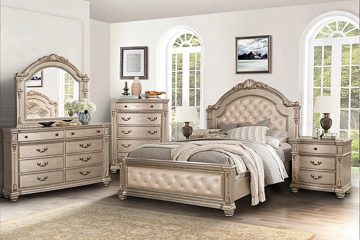 Cosmos Evelyn 2pc Bedroom Set in Champagne