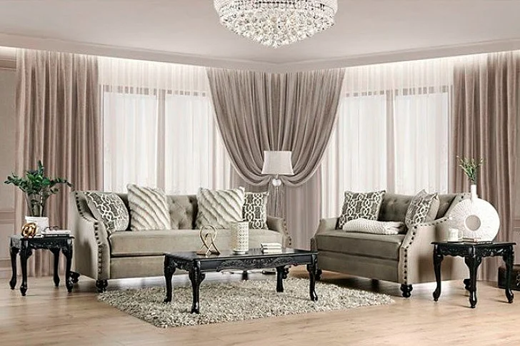 Furniture of America Ezrin 2pc Living Room Set in Light Brown