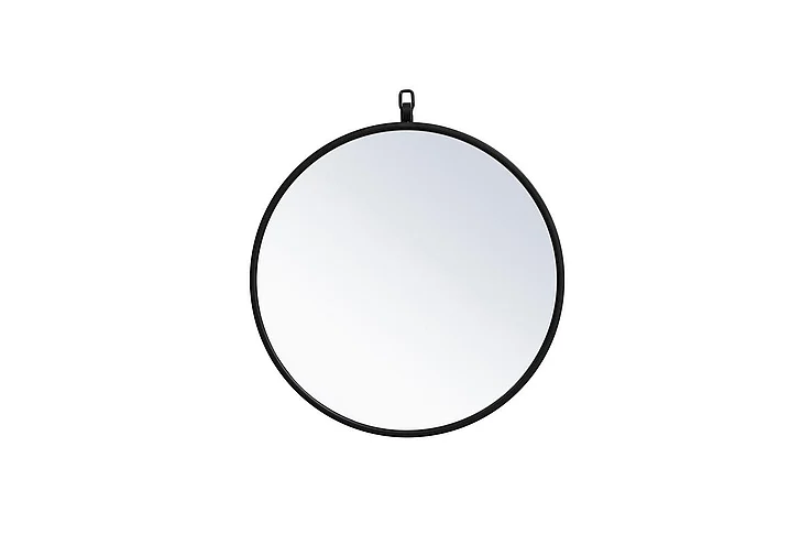 Elegant Metal Frame Round Mirror with Decorative Hook 18 In. in Black MR4718BK