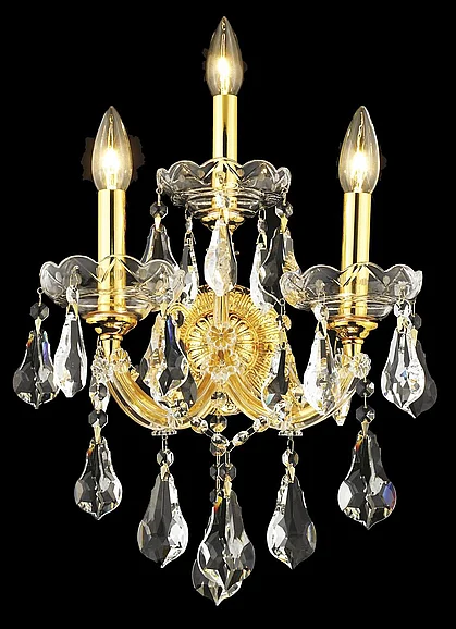 Elegant Maria Theresa 3 Light Gold Wall Sconce Clear Royal Cut Crystal 2801W3G/RC