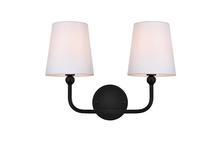 Elegant Colson 2 Light Black and Clear Bath Sconce LD7322W16BLK
