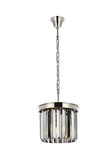 Elegant Sydney 3 Light Polished Nickel Pendant Silver Shade (Grey) Royal Cut Crystal 1238D12PN-SS/RC